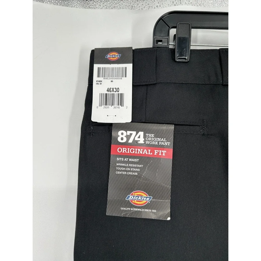 Dickies 874 Work Pants Mens‎ 46x30 Black Straight Leg Original Fit Canvas Chino